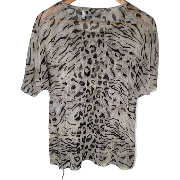Chicos Easywear Sheer Animal Print Blouse Medium Tan Brown Fall Top - Picture 5 of 10